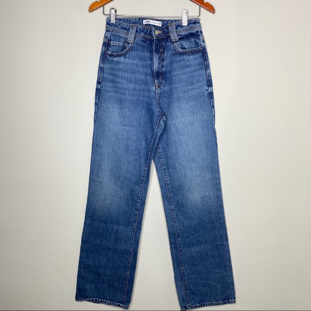 ZARA Women's Wide Leg High Rise Full Length Mom Denim Jeans Size 6 EUC